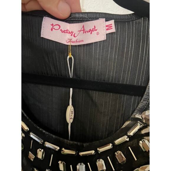 NWT Pretty Angel zebra & black top w sheer sleeves dressy beaded size M - Picture 3 of 11